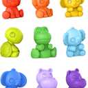 Bright Starts TropicAnimals 9pk Take-Along Friends Baby Bath Toys and Play Set - Squeezable Wipeable Soft Infant Toys, Ages 3 Months+ (9 Count(Pack of 1))