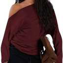 MakeMeChic Women's Off The Shoulder Sweatshirt Asymmetrical Tops Y2k Long Sleeve T Shirt Going Out Tops (S, Rose Red)