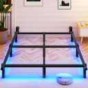 Awesofurni Queen Bed Frame with Smart LED Lights, 7 Inch Basics Metal Bed Frame, Heavy Duty 9-Leg Base for Box Spring and Mattress, Noise-Free, Easy Assembly, Black