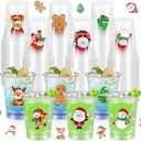 60Pcs Christmas Plastic Cups, 16 OZ Merry Christmas Clear Cup Disposable Xmas Tree Santa Claus Snowman Reindeer Gingerbread Man for Cold Drinks Xmas Party Supplies Decorations