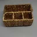 KOLWOVEN Wicker Utensil Caddy Carrier, Wicker Flatware Organizer, Hand Woven Water Hyacinth Cutlery Holder for Countertop with Handle