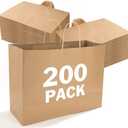 XPCARE 200Pack Large Paper Gift Bags with Handles Bulk,16x6x12 Inch Kraft Bag Packaging Brown Paper Bags for Birthday Party Boutiques Business Retail Stores Merchandise