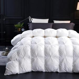 Three Geese Twin Size Pinch Pleat Duck Feather Down Fiber Comforter - All-Season Down Duvet Insert Fluffy Baffle Box Design with 8 Corner Loops for Warmth and Softness.