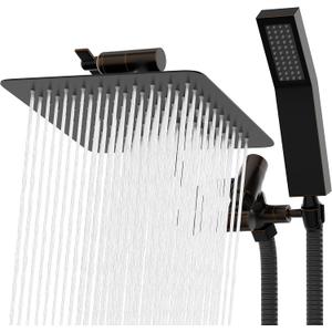 All Metal Shower Head 8" Dual Square Shower Head With Handheld Wand 71in Hose Set, High Pressure Rain Shower Heads Combo, 3-Way Diverter Rainfall Showerhead with Adjustable Extension Arm, 8 Inches, 2.5 GPM