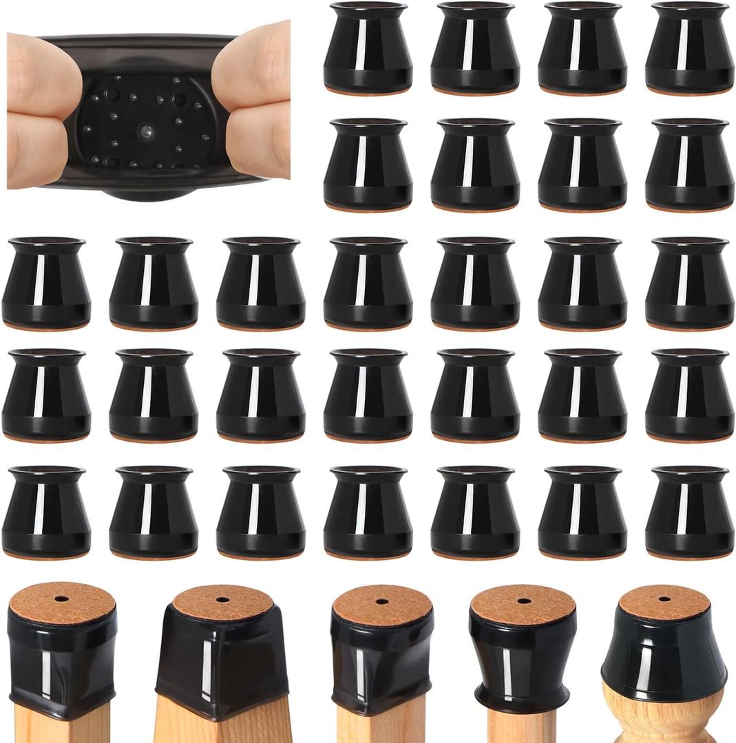 32 Pcs Chair Leg Floor Protectors for Hardwood Floors Silicone Covers to Protect Wood Tile Floors Felt Bottom Furniture Leg Caps Anti-Scratch Reduce Noise (Fit:0.9"-1.29")