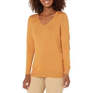 Women's Classic-Fit Lightweight Long-Sleeve V-Neck Sweater, Mustard Heather, X-Small