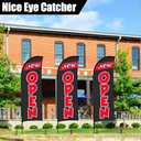 Buryeah 3 Sets Now Open Feather Flag Pole Kit for Business Advertising 7 ft Open Flag Banner Sign with Pole Kit Ground Stake and Portable Bag for Outside Ground (Black)