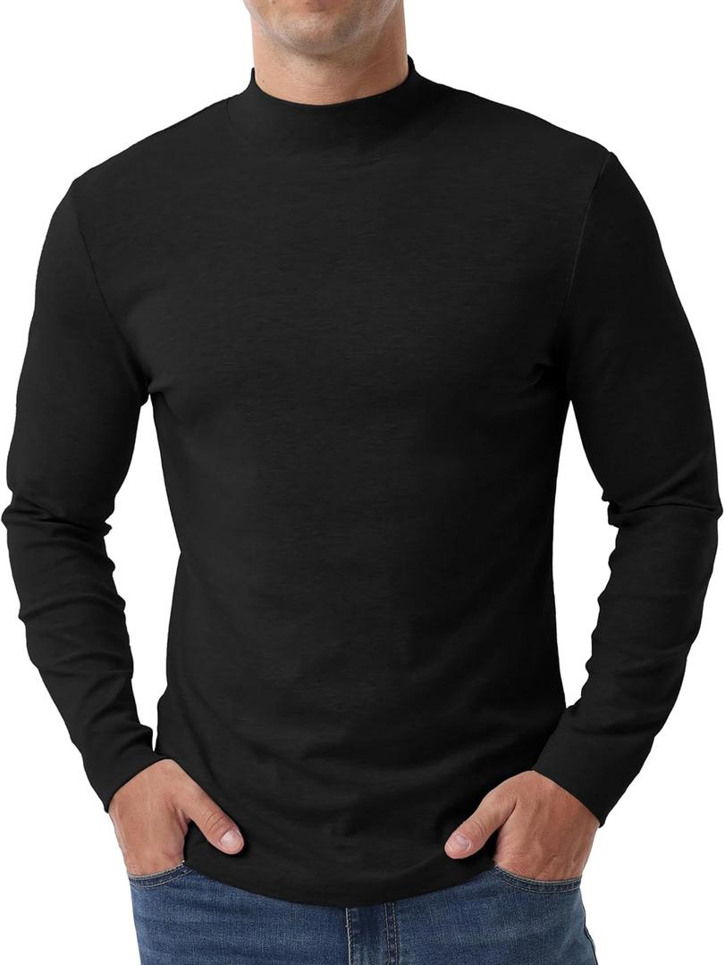 Askdeer Men's T-Shirts Cotton Mock Turtleneck Long Sleeve Shirts Lightweight Thermal Pullover Sweaters (Medium, A01 Black)