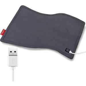 USB Heating Pad for Travel Warmth Outdoors, Non-Rechargeable Small Heated Pad 5V Heat Therapy for Pain Relief Abdomen Cramps, 3 Heat Settings & Auto Shut Off (16"x 12") Grey