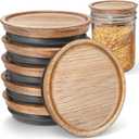 6-Pack Wide Mouth Wooden Mason Jar Lids for Ball/Mason Jars, Reusable Acacia Wood Mason Jar Lids with Airtight Silicone Seal Perfect for Dry Food Storage (Brown)
