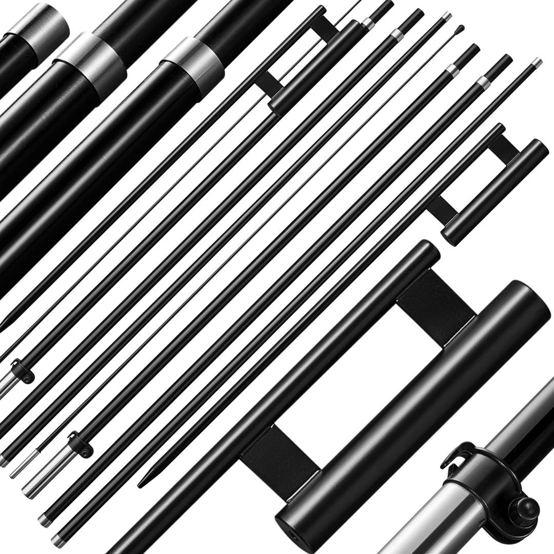ASHUR Feather Flag Pole Kit, 15ft Tall 2Pack 100% Fiberglass for 12ft Feather Flags, for Outdoor Business Advertising Custom Banner, with Heavy Duty Ground Spikes Swooper Pole kit