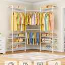 ULIFHOME M6 Clothes Rack for Wall Mounted, Heavy Duty Closet Wardrobe System with 8 Shelves and 4 Hanger Rods, 68.5" W x 11.8" D x 86.6" H Clothing Storage Organizer for Holding 1064lbs, White