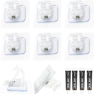 8 Packs Adhesive Hooks No Drilling Curtain Rod Holders Heavy Duty Hold 44lb,4 Pcs Nail Free Glues Sticky Rod Brackets for Bathroom Kitchen Outdoor Recreation Vehicle, Clear