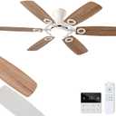 48 Inch White Ceiling Fans with Lights and Remote, Low Profile Flush Mount Modern Ceiling Fan with Light, 6 Blades, Dimmable, Reversible DC Motor, Indoor Outdoor Ceiling Fan for Bedroom Patio