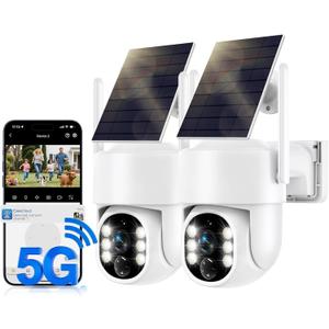 Solar Security Cameras Wireless Outdoor, 5G/2.4GHz WiFi Outdoor Security Camera for Home Security, Solar/Battery Powered Security Camera, Human Detection, Color Night Vision 2-Pack