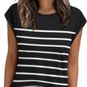 XIEERDUO Womens Tops Dressy Casual Summer Striped Shirts Cap Sleeve Tops Color Block Loose Fit (Black, S)