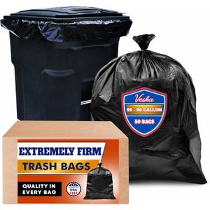 Veska 95-96 Gallon Trash Bags Heavy Duty (Huge 50 Bags W/Ties) 95-96 Gallon Trash Bags Large Black Heavy Duty Can Liners, Large 90-100 Gallon Garbage Can Liners