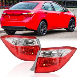 Outer Tail Lights Assembly Pair for 2014 2015 2016 Toyota Corolla Red Taillights Rear Back Brake Lamps Driver and Passenger Side,Chrome Housing Clear Lens