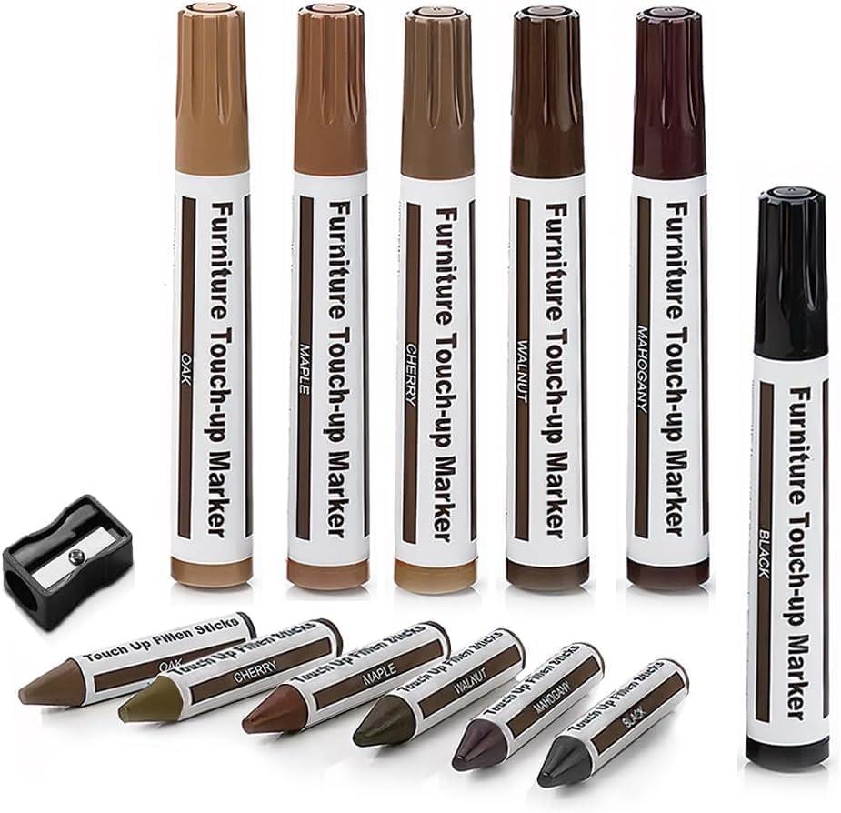 Wooden Furniture Floor Scratch Repair Markers and Wax Sticks for Stains, Scratches, Wood Floors, Tables, Desks, Carpenters, Bedposts, Touch Ups, and Cover Ups (Set of 13)