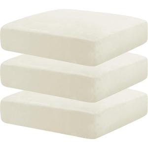MAXIJIN Velvet Stretch Seat Cushion Covers Couch Cushion Cover for Individual Cushions Sofa Seat Cushion Slipcovers with Elastic Bottom (3 Piece XL Sofa Cushion Covers, Beige)