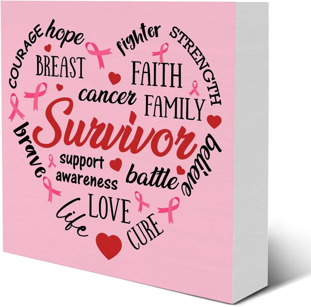 6 x Mukjyuyi Breast Cancer Sign Breast Cancer Survivor Wooden Sign Breast Cancer Awareness Decorations for Home Shelf Desk, Encouragement Gifts for Breast Cancer Warrior, polychrome (heart)