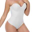 Thong Shapewear Bodysuit for Women Faja Body Shaper Seamless Tummy Control Bodysuit with Built In Bra (Medium, White)