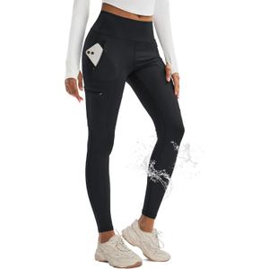 MAGCOMSEN Hiking Leggings Women with 4 Zipper Pockets Water Resistant High Rise Cargo Leggings Outdoor Athletic Pants (Medium, Black)