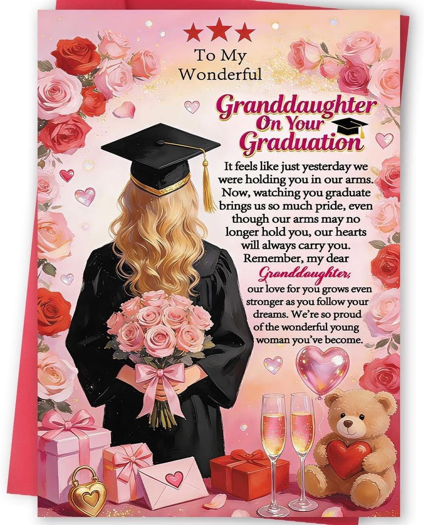 3 x FANCYLUCKY Funny Graduation Card for Granddaughter | Happy Granddaughter Graduation Gift from Grandma Grandpa, High School College Graduation Card for Her, Printed Message Inside
