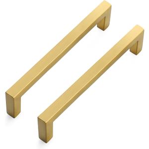 2 Pack, Solid 5 Inch Center to Center Slim Square Bar Drawer Handles Kitchen Cabinet Handles Brushed Brass Drawer Pulls Kitchen Cabinet Hardware Kitchen Handles Cabinet Pulls