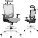 Nouhaus Mesh High Back Office Chair, Ergonomic High Back Task Chair with Adjustable Headrest, Armrests, Foot Ring and Integrated Coat Hanger, Swivel Gaming Chair