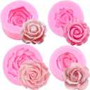 ZiXiang Bloom 3D Rose Flower Fondant Silicone Molds for Sugarcraft Cake Decorating Soap Candle Candy Chocolate Gum Paste Polymer Clay Set of 4