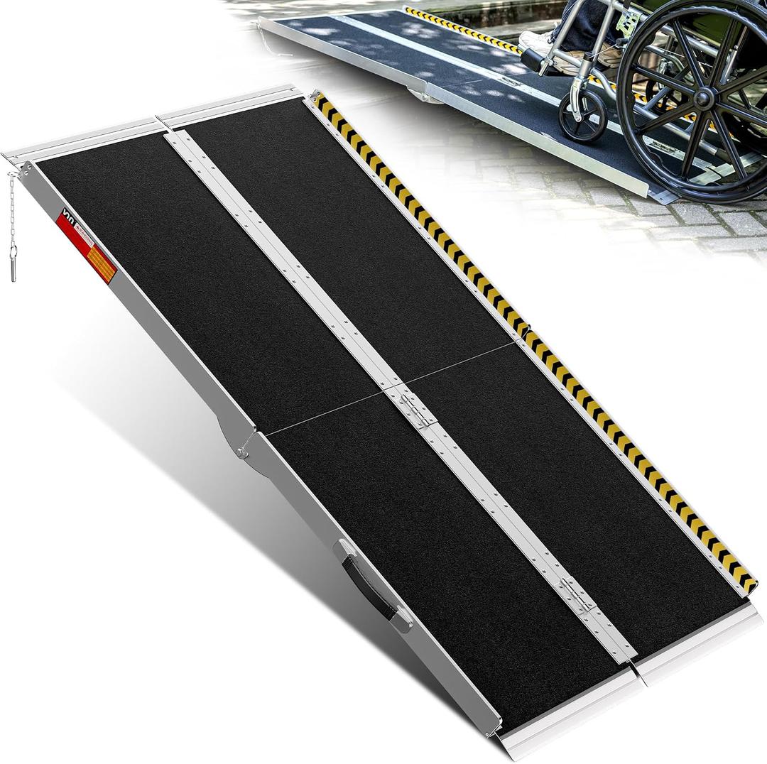 VNN Portable Wheelchair Ramp 5FT, Seamless Non-Slip Aluminum Ramps for Wheelchairs for Home, Handicap Wheelchair Ramps for Home Steps, Aluminum Loading Dock Plates, Black