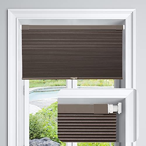 LazBlinds Cordless Cellular Shades, No Tools No Drill Blackout Honeycomb Shades Pleated Blinds for Windows, 28" W x 64" H, Dark Coffee