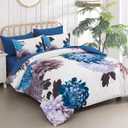 DJY Blue Comforter Set King, 7 Piece Floral Comforter Set with Sheets Elegant Flower Print Bed in a Bag Soft Microfiber Complete Bedding Set for All Season