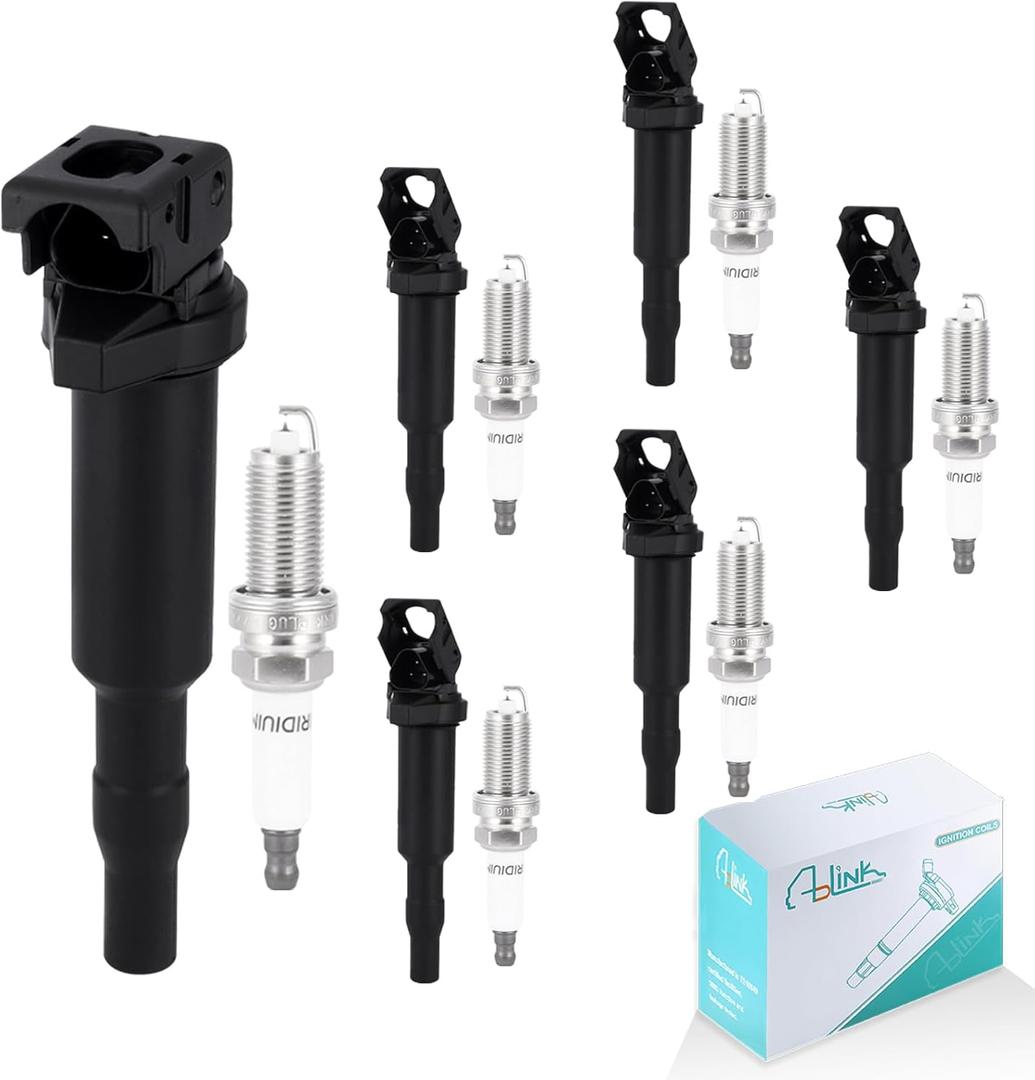 AULINK UF592 Set of 6 Ignition Coil Packs & Spark Plugs Compatible with 2006 2007 2008 2009 2010 BMW 128i 328i 330i 528i 530i X3 X5 Z4 3.0L Replace# 0221504470, 12137594937, 12137562744, 12137571643