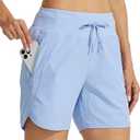 Willit Women's 5" Workout Shorts Athletic Running Shorts High Waisted with Zipper Pocket Gym Quick Dry Hiking Sports Light Blue S