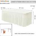 HolidayIdeas Spandex Table Skirts for Rectangle Tables 8 Ft, Fitted Stretch Table Cover 30x96 Inch, Wrinkle-Free Ruffle Design Tablecloths for Banquets,Trade Shows, Parties, Events, 4 Pack, Beige