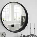 Round Oak Solid Wood Mirror, 24-Inch, Black Narrow-Top Wide-Bottom Frame, Modern Decorative Makeup Mirror for Bathroom, Bedroom, Living Room(Black, 24" x 24")