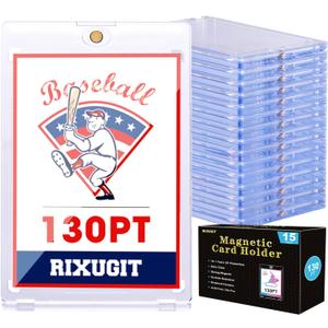 130pt Magnetic Card-Holders for Trading Cards - 15-Pack One Touch Card Case with Stronger Magnet, UV Protection Card Protectors Hard Plastic, Card Sleeves Display Case for Baseball Card Sports Cards