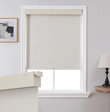 Joydeco No Drill Blackout Shades, Free-Stop Cordless Roller Shades, UV Protection, Thermal Insulated Blinds for Indoor Windows, Easy Install Window Blinds for Home and Office (Beige, 22" W X 75" H)