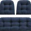 Outdoor Wicker Chair Cushions Set of 3, Waterproof Wicker Cushion for Patio Furniture, 1 Loveseat Cushion 44224 inch and 2 U-Shaped Cushion 22224 inch, Dark Blue