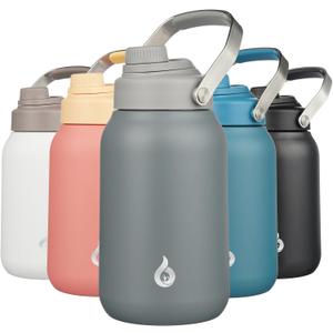BJPKPK Half Gallon Insulated Water Bottles, 64oz Water Jug with Metal Handle & BPA Free Spout Lid, Dishwasher Safe Thermos, Large Stainless Steel Gym Sport Jugs, Grey (Gray)