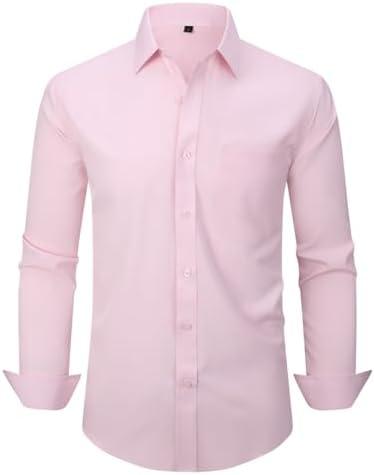 corfty Men Long Sleeve Dress Shirt - Regular Fit Stretch Free-Wrinkle Casual Button Down Shirt 4XL