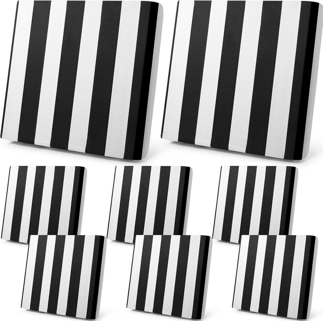 8pcs Patio Stretch Cushion Covers Stripe Outdoor Cushion Covers Replacement Patio Furniture Couch Slipcover Sofa Chair Seat, Thin Fabric Breathable Soft Flexibility Protector(Black White)