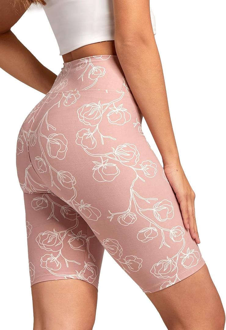 Conceited High Waisted Ultra Soft Leggings for Women - Capri Length and Biker Shorts (Cotton Blossom)