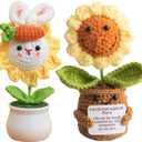 Easter Gift Emotional Support Crochet Sunflower, Bunny and Smiling Sunflower, Handmade Knitted Flowers Doll, Positive Sunflowers Decor with Positive Card, Easter Basket Gifts Stuffer