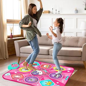 Unicorn Dance Mat, Dance Mixer Rhythm Step Play Mat, Pink Dance Pad with LED Lights, Adjustable Volume, Built-in Music, 5 Game Modes, Xmas B-Day Gifts for 3-12 Years Old Girls Toys (Multicolor)