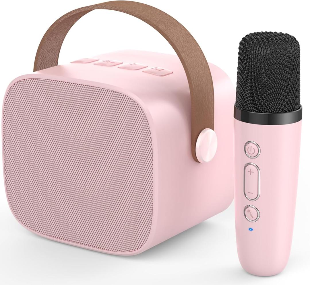 MEGUO Mini Karaoke Machine,Funny Toys Christmas Birthday Gifts for Kids Age 4-12 Girls,Boys,Adults, Karaoke Microphone Toys for 4,5,6,7,8,9,10,11,12+ Year Old Girls Boys (Pink 1 Mic)