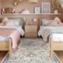 Freyja 5x7 Area Rugs for Living Room, Vintage Distressed Soft Washable Rugs for Bedroom Dining Room Kitchen, Foldable Thin Non Slip Floral Print Mat Home Decor Aesthetic (Orange Blue)