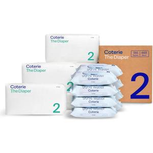 Coterie Baby Wipes + Diapers Kit, Size 2 Diapers, 8-Pack Wipes